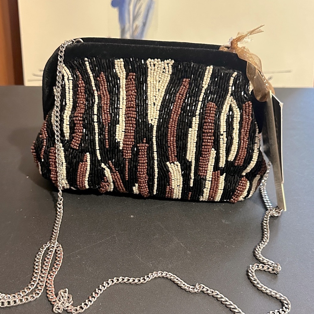 Made in India brown cream and black beaded Crossbody bag